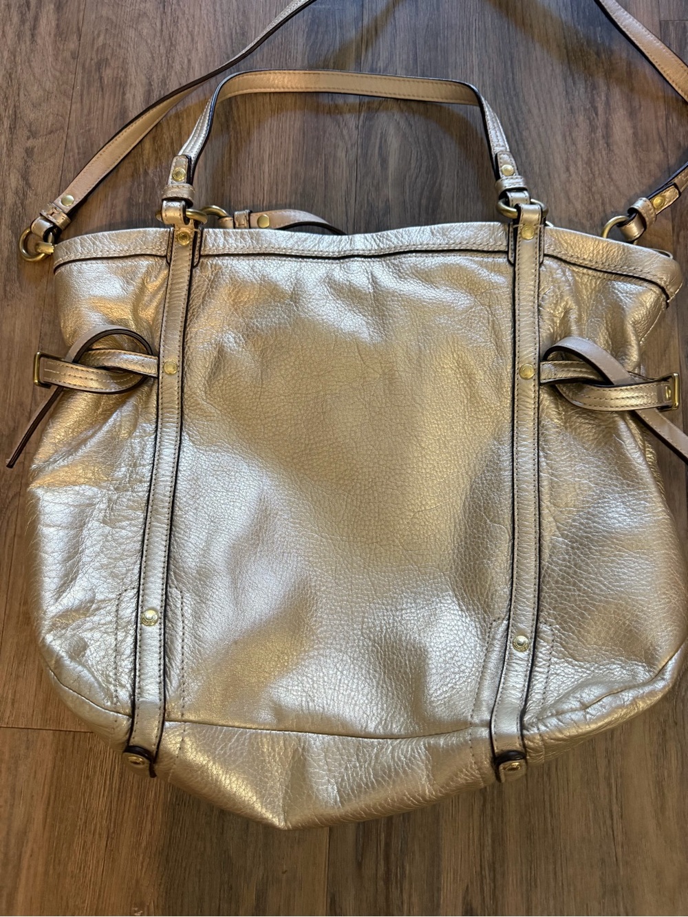 Coach Metallic Gold Leather Tote with Perforated Signature Motif - Picture 5 of 5